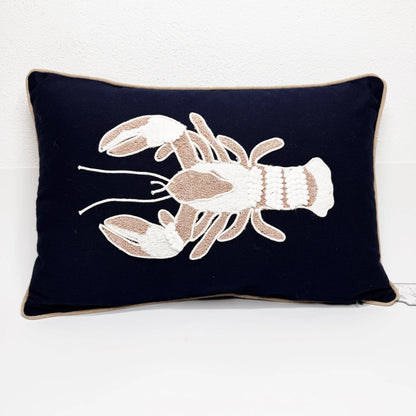 Cuscino Ricamato con Aragosta Blu 30x45 cm – Coastal Chic - Martina Ferrari Concept Store